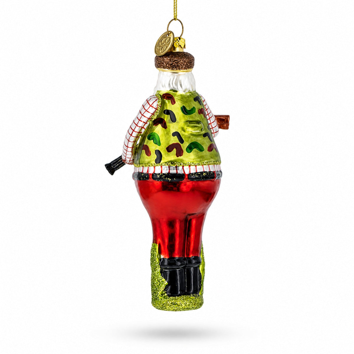 Hunter Santa Glass Christmas Ornament