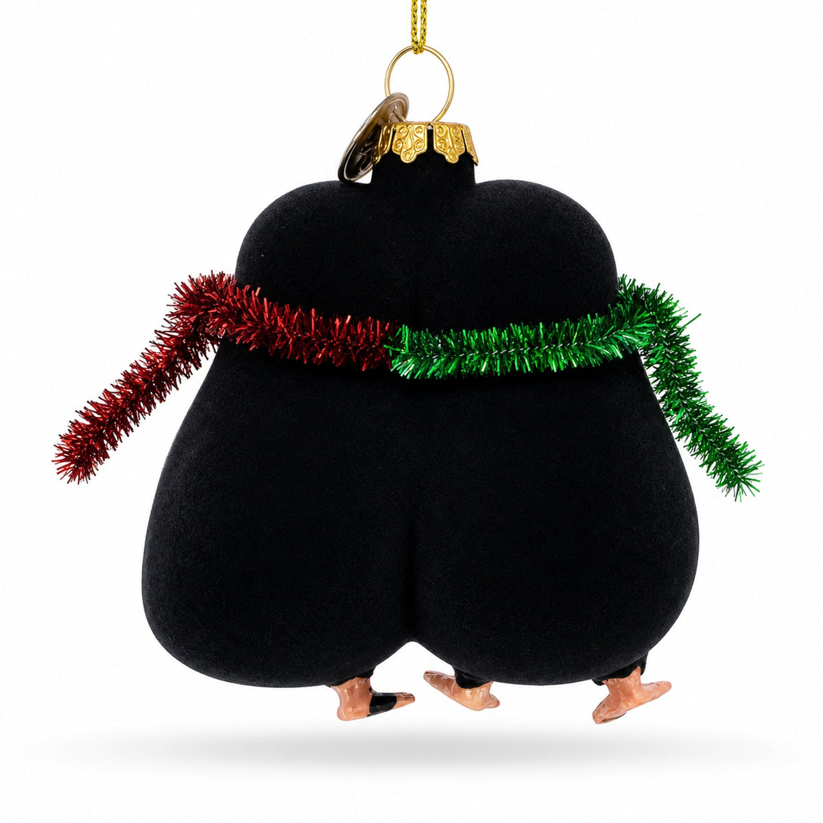 Penguin Couple in Love Glass Christmas Ornament