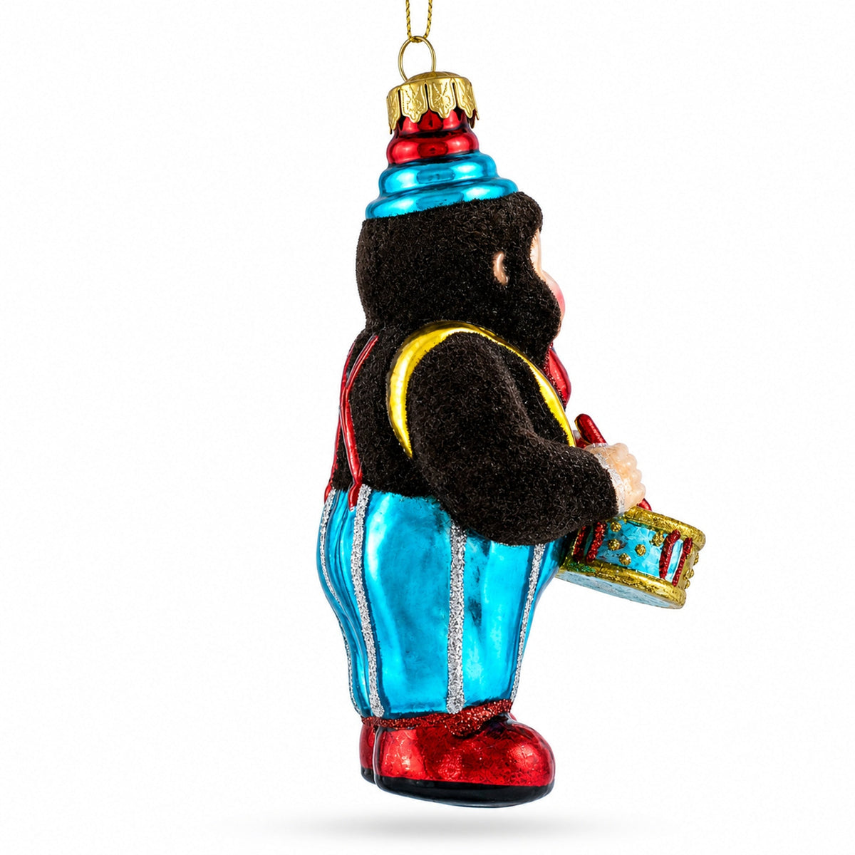 Fluffy Monkey Drumming Glass Christmas Ornament