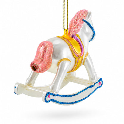 Vintage Pink and White Rocking Horse Glass Christmas Ornament
