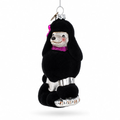 Black Poodle Dog with Faux Fur Glass Christmas Ornament