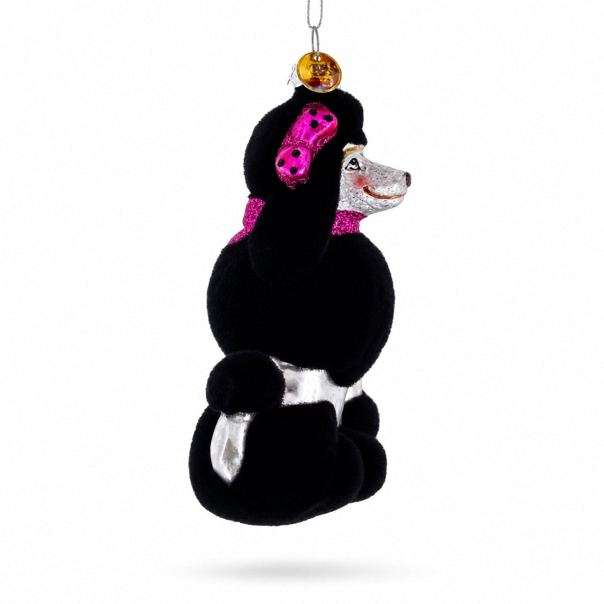 Black Poodle Dog with Faux Fur Glass Christmas Ornament