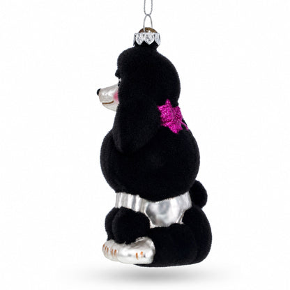 Black Poodle Dog with Faux Fur Glass Christmas Ornament