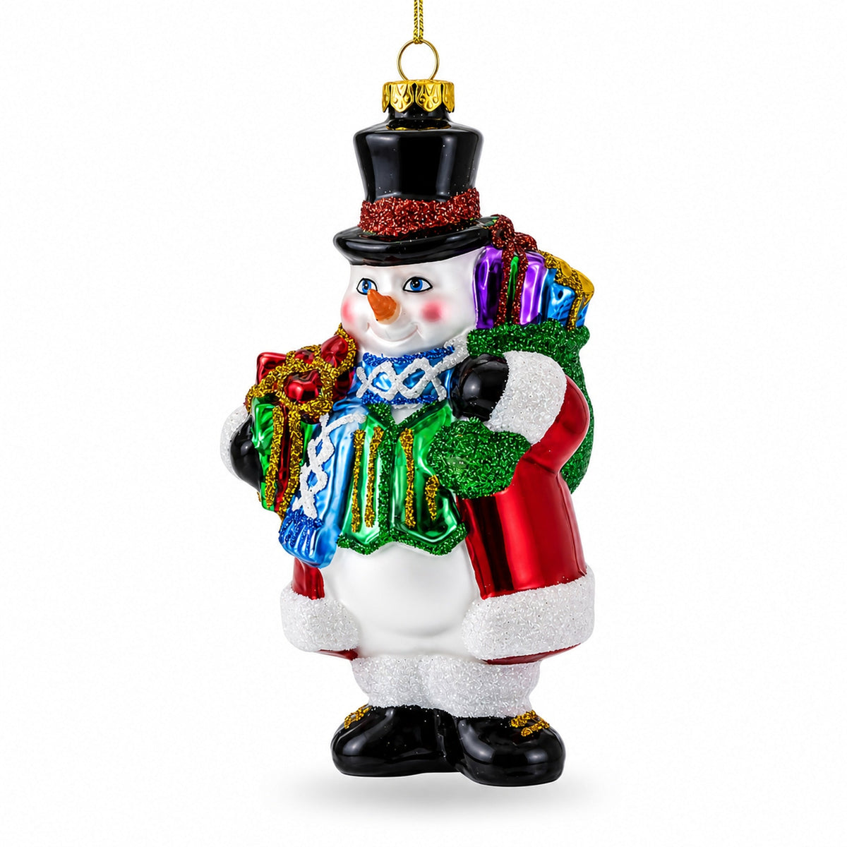 Snowman with Black Hat Glass Christmas Ornament