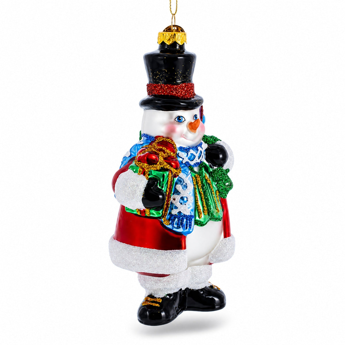 Snowman with Black Hat Glass Christmas Ornament
