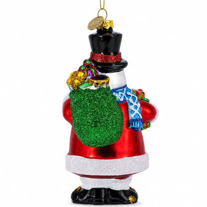 Snowman with Black Hat Glass Christmas Ornament