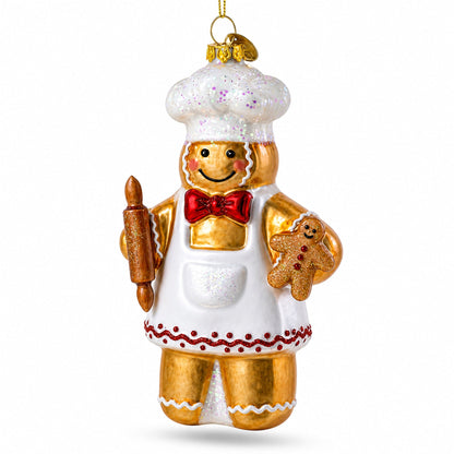 Baking Gingerbread Man Glass Christmas Ornament