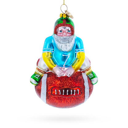 Football Santa the Quarterback Glass Christmas Ornament