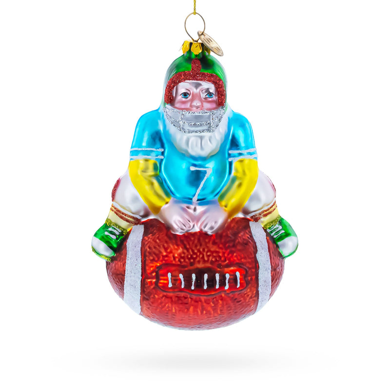 Football Santa the Quarterback Glass Christmas Ornament