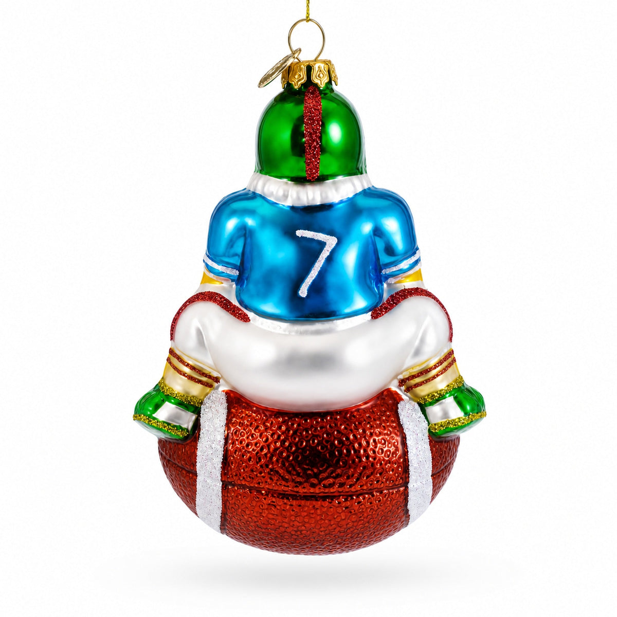 Football Santa the Quarterback Glass Christmas Ornament
