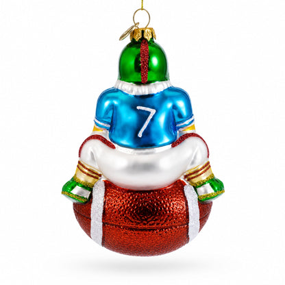 Football Santa the Quarterback Glass Christmas Ornament