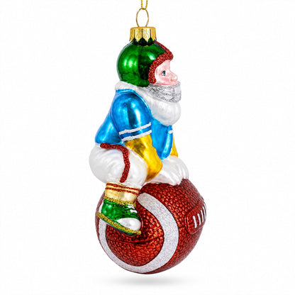 Football Santa the Quarterback Glass Christmas Ornament