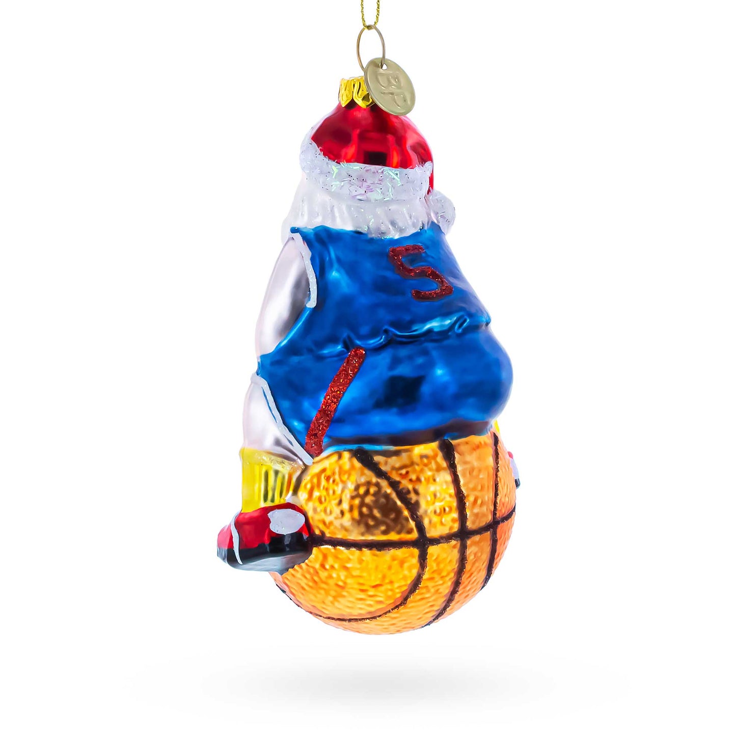 Santa Basketball Player Glass Christmas Ornament