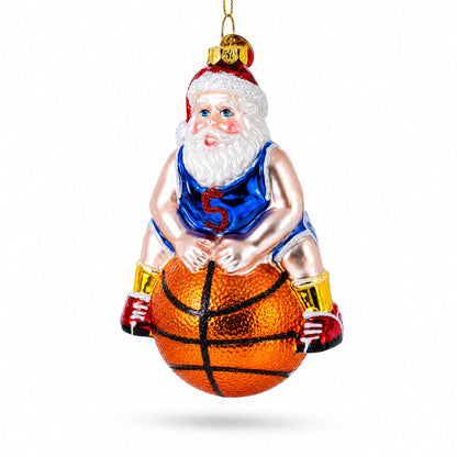 Santa Basketball Player Glass Christmas Ornament