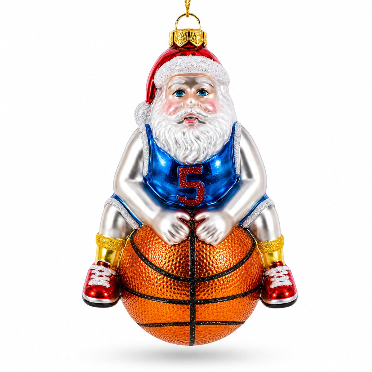 Santa Basketball Player Glass Christmas Ornament