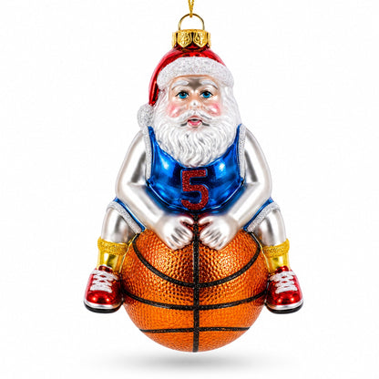 Santa Basketball Player Glass Christmas Ornament