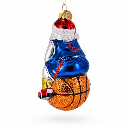 Santa Basketball Player Glass Christmas Ornament