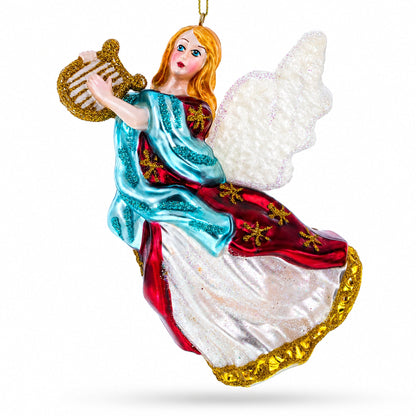 Angel Playing Music on Harp Glass Christmas Ornament