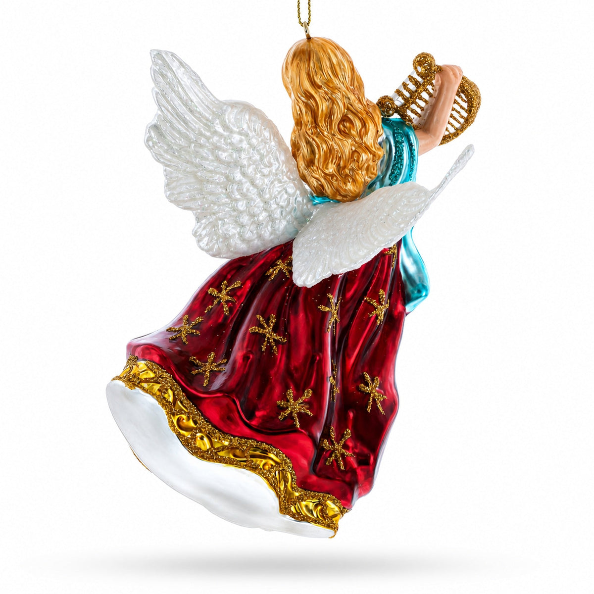 Angel Playing Music on Harp Glass Christmas Ornament