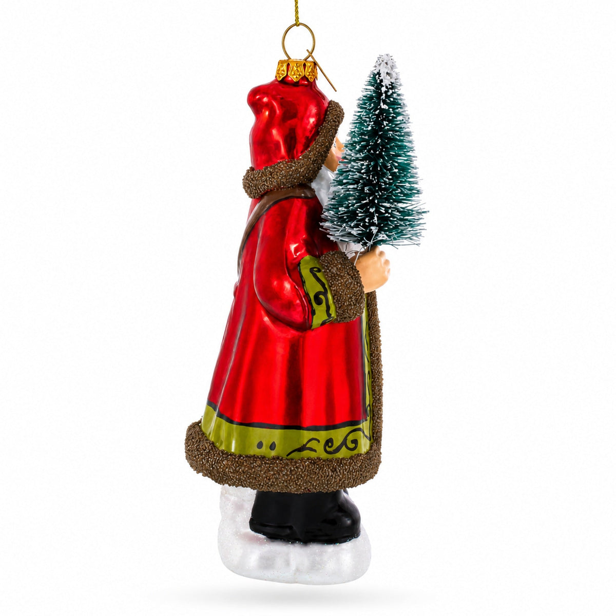 Santa with Fir Tree Glass Christmas Ornament