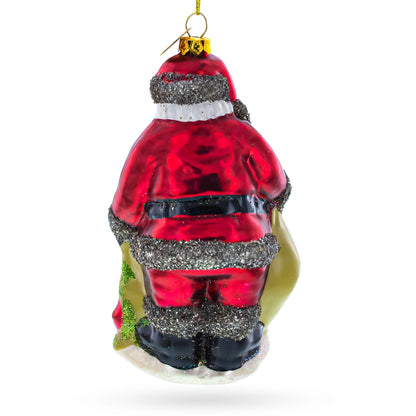Santa with Toy Sack Glass Christmas Ornament
