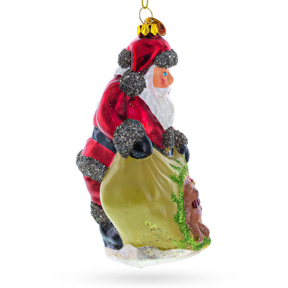 Santa with Toy Sack Glass Christmas Ornament