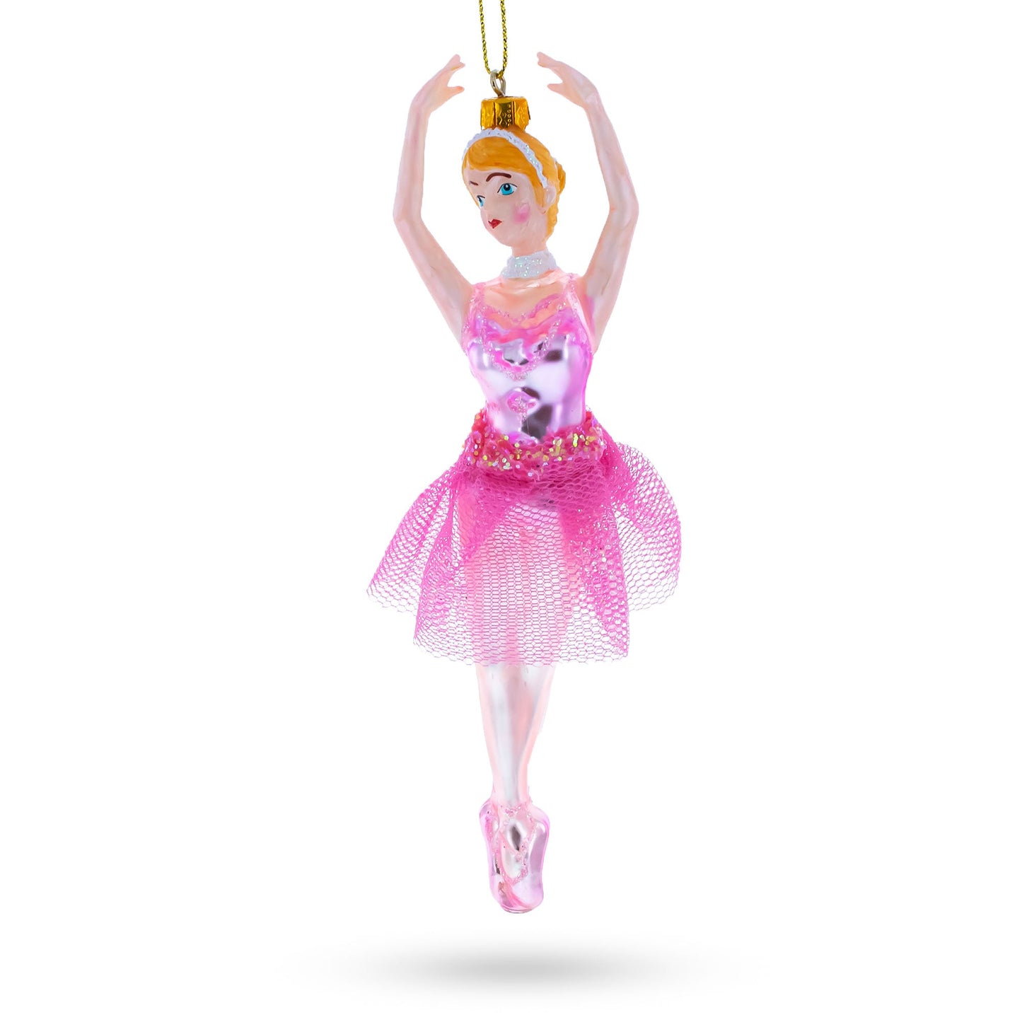 Dancing Ballerina in Pink Dress -Glass Christmas Ornament
