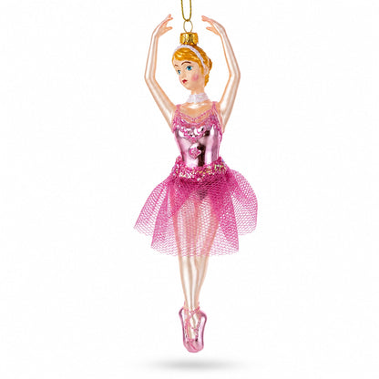 Dancing Ballerina in Pink Dress -Glass Christmas Ornament