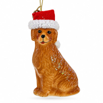 Golden Retriever in a Santa Hat Glass Christmas Ornament