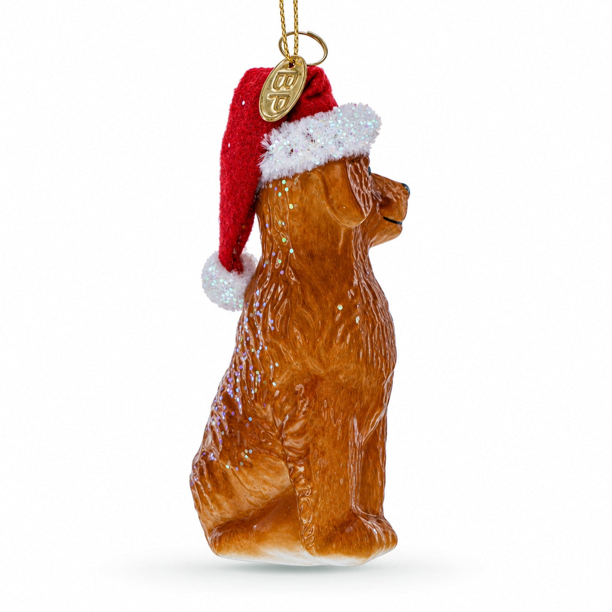 Golden Retriever in a Santa Hat Glass Christmas Ornament