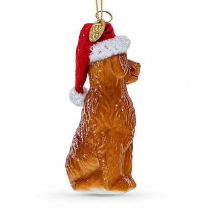 Golden Retriever in a Santa Hat Glass Christmas Ornament