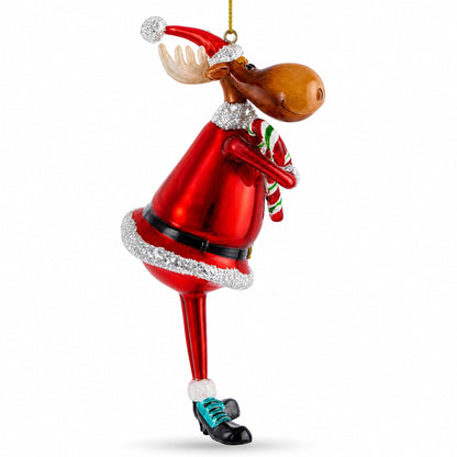 Chubby Moose Glass Christmas Ornament