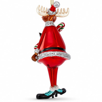 Chubby Moose Glass Christmas Ornament