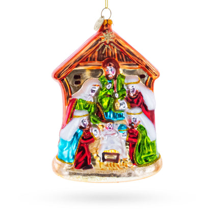Large Nativity Scene Glass Christmas Ornament