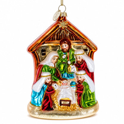Large Nativity Scene Glass Christmas Ornament