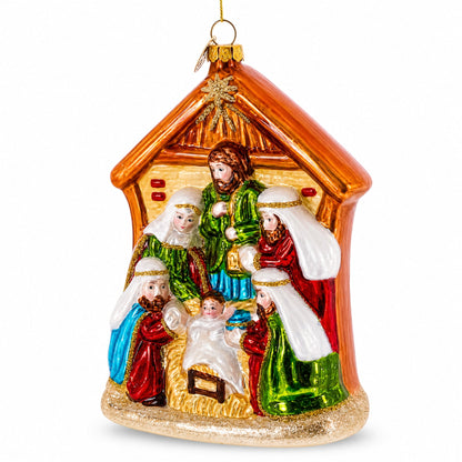 Large Nativity Scene Glass Christmas Ornament