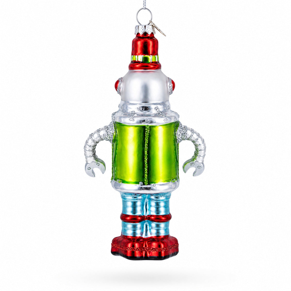 Retro Robot Snowman Glass Christmas Ornament