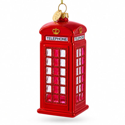 Red Telephone Booth in London, United Kingdom Glass Christmas Ornament