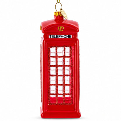 Red Telephone Booth in London, United Kingdom Glass Christmas Ornament