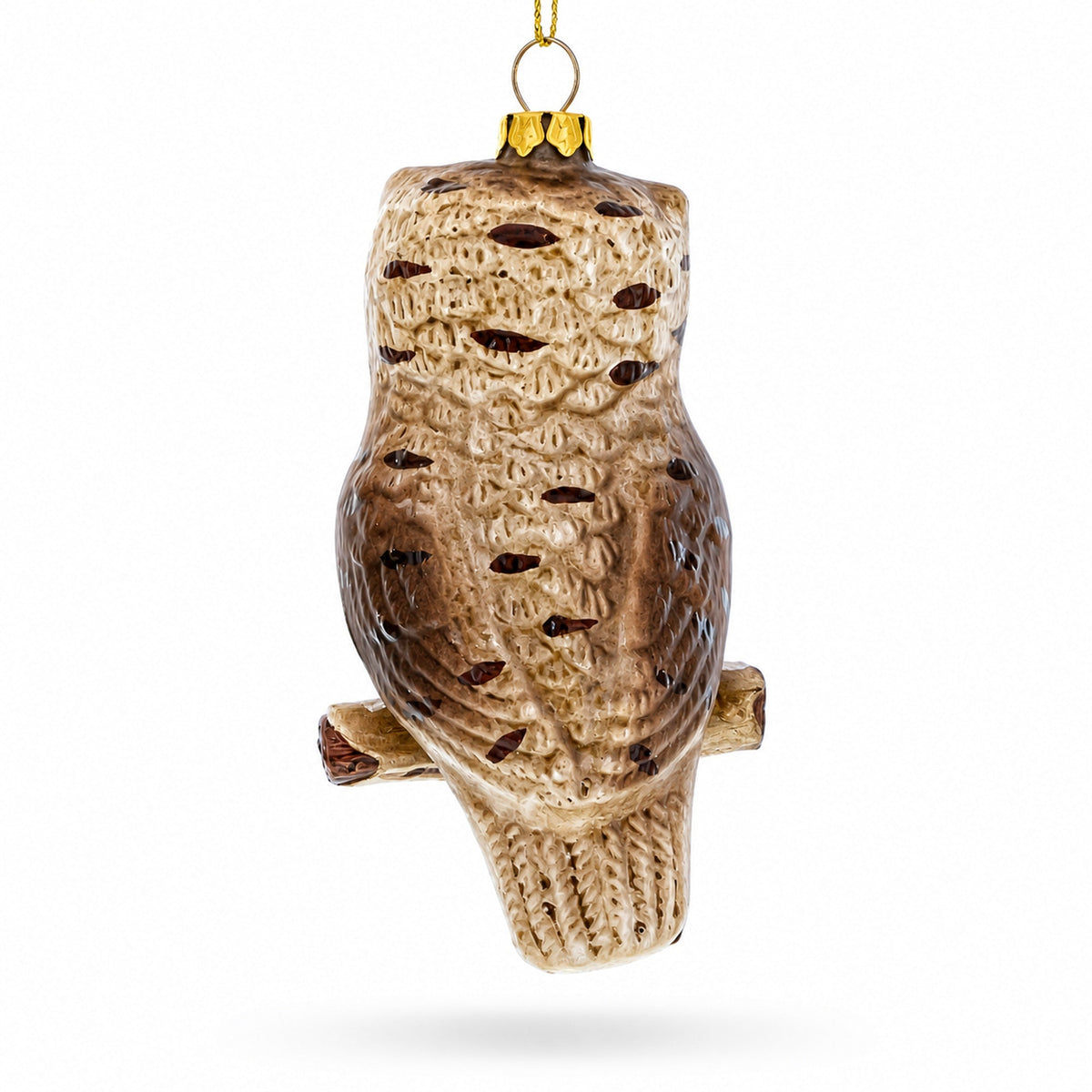 Wise Owl Perched on Branch Glass Christmas Ornament