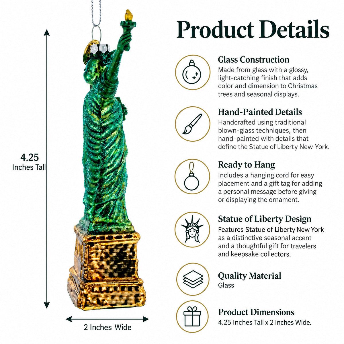 Statue of Liberty New York Glass Christmas Ornament