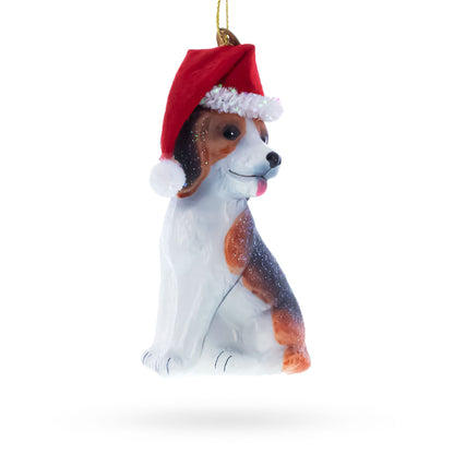 Beagle Dog with Santa Hat Glass Christmas Ornament