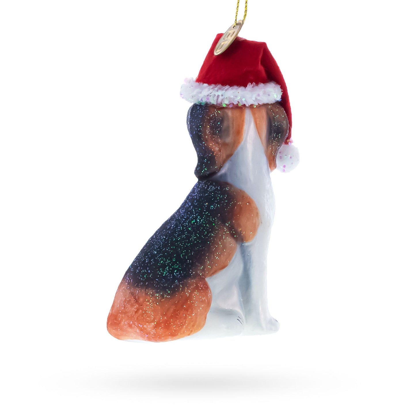 Beagle Dog with Santa Hat Glass Christmas Ornament