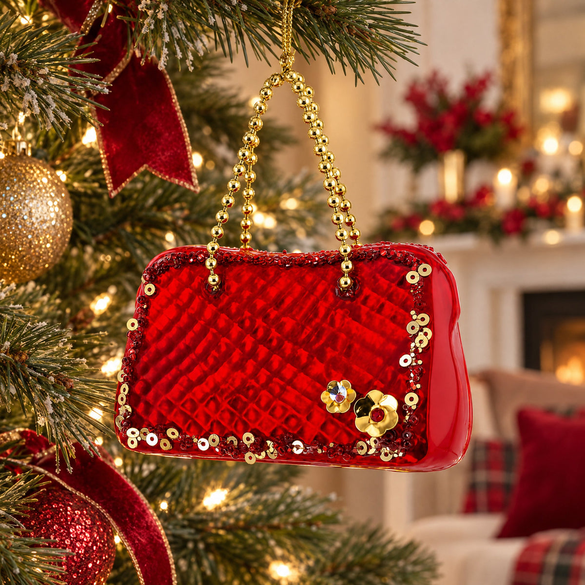Red Purse Glass Christmas Ornament