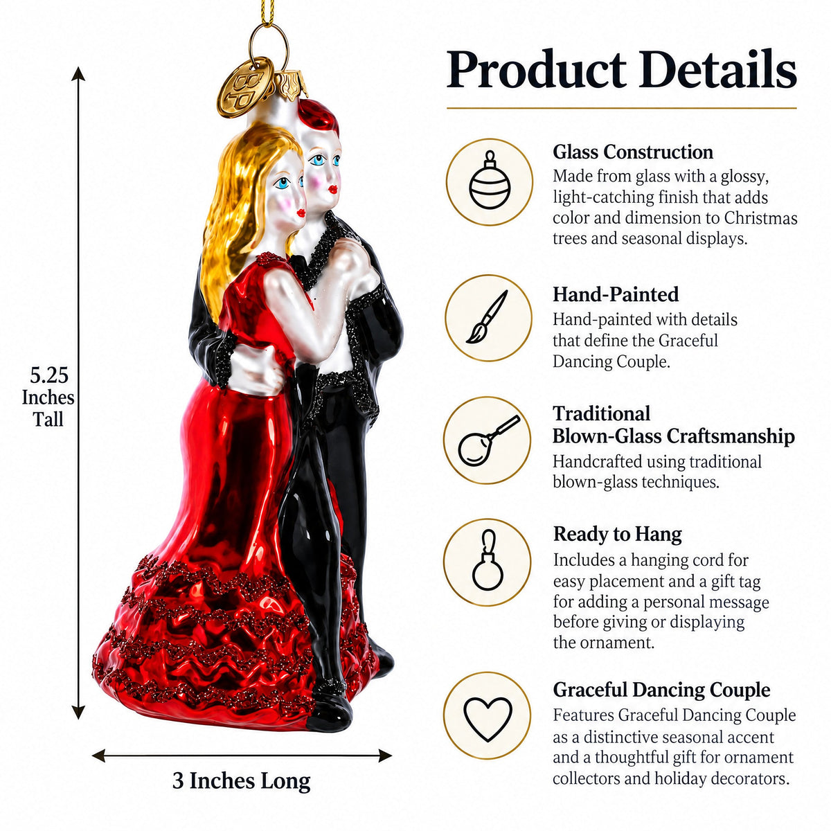 Graceful Dancing Couple Glass Christmas Ornament