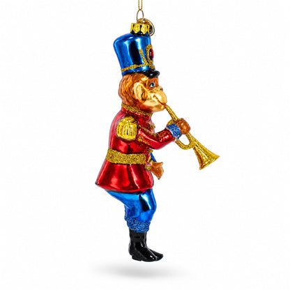 Monkey Nutcracker with Trumpet Glass Christmas Ornament