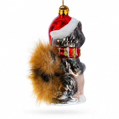 Raccoon Holding Squirrel Glass Christmas Ornament