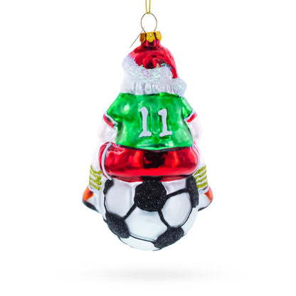 Santa Sitting on Soccer Ball Glass Christmas Ornament