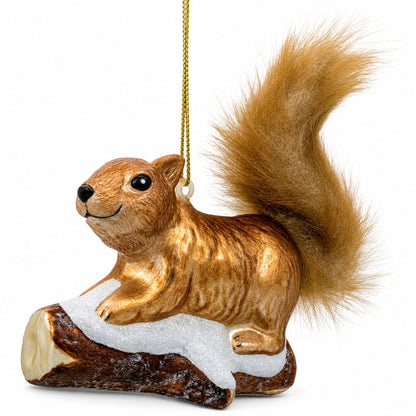 Squirrel on Snowy Branch Glass Christmas Ornament
