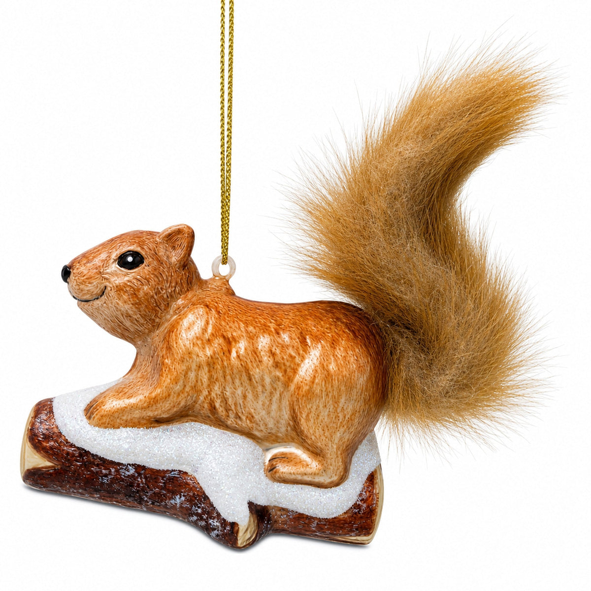 Squirrel on Snowy Branch Glass Christmas Ornament